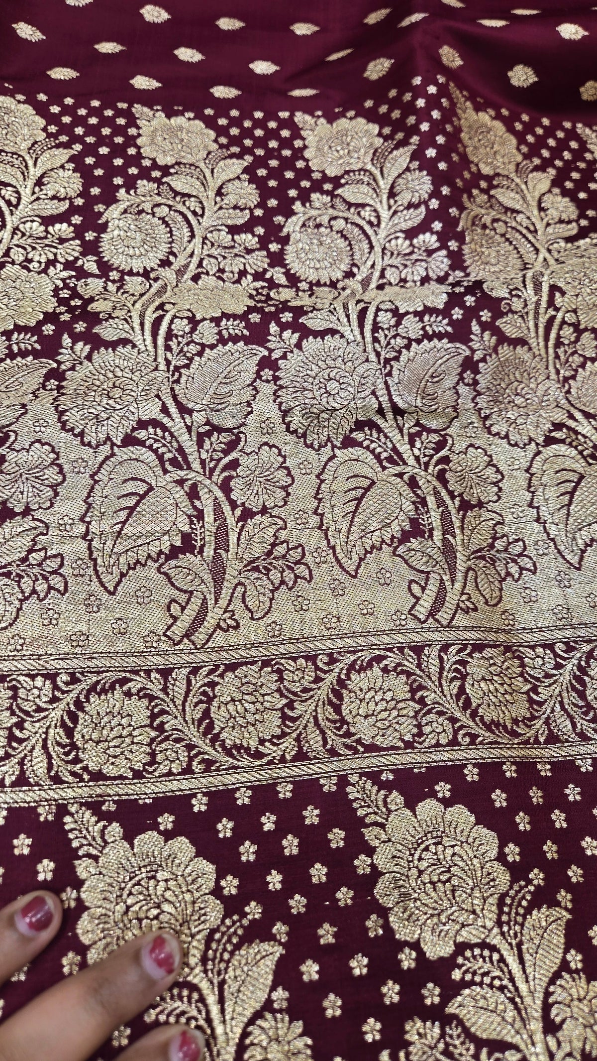 Dark Maroon Pure Banarasi Saree