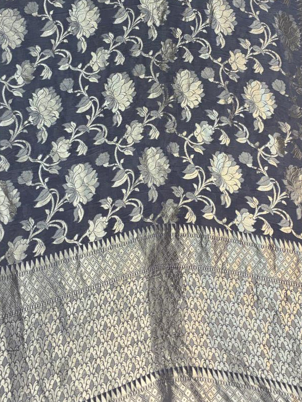 Khaddi Georgette Saree | Handwoven Silver Zari Weaving
