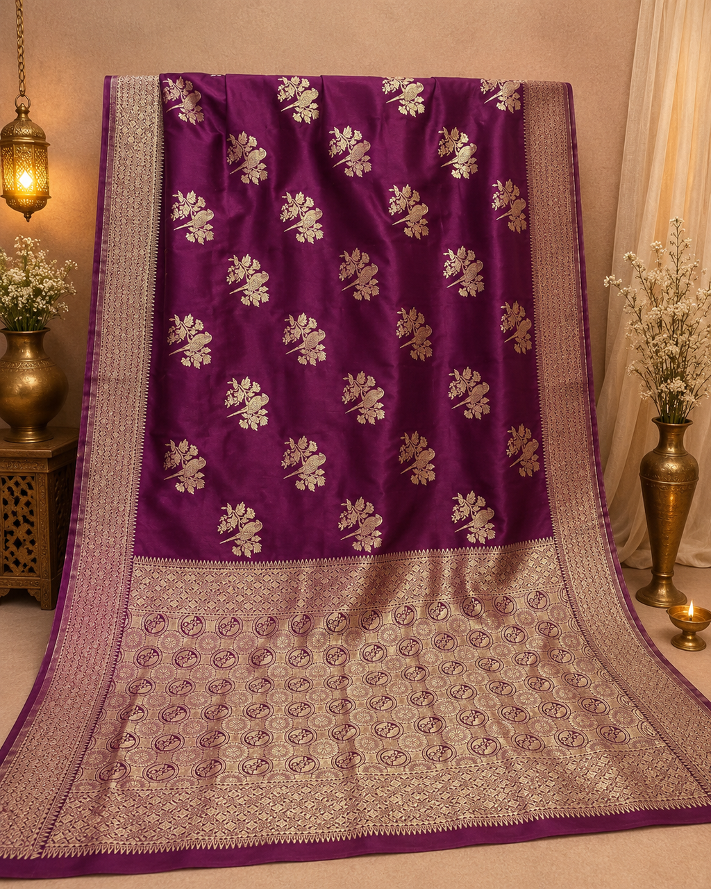 Banarasi Silk Saree with Rich Golden Zari Weaving