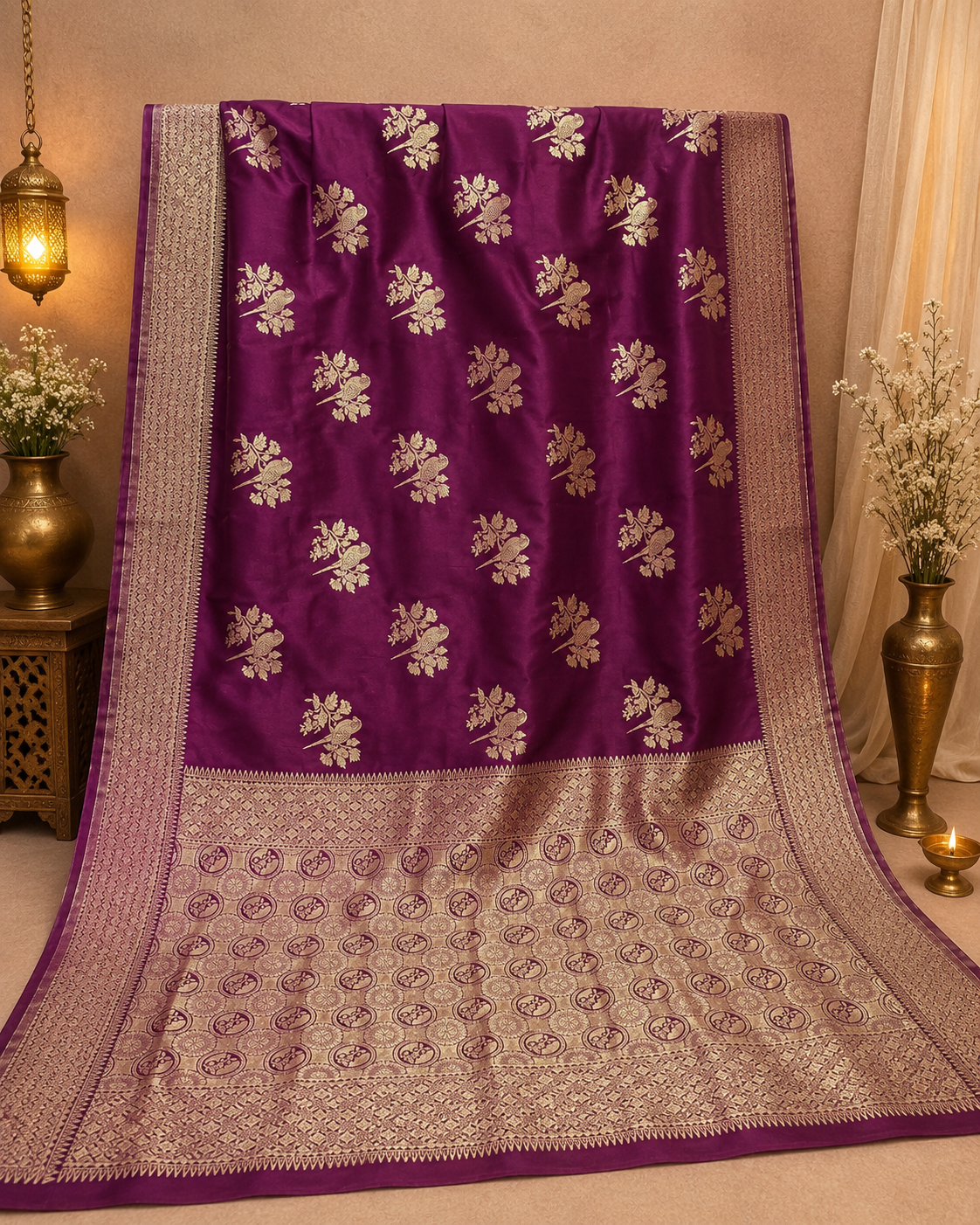 Banarasi Silk Saree with Rich Golden Zari Weaving