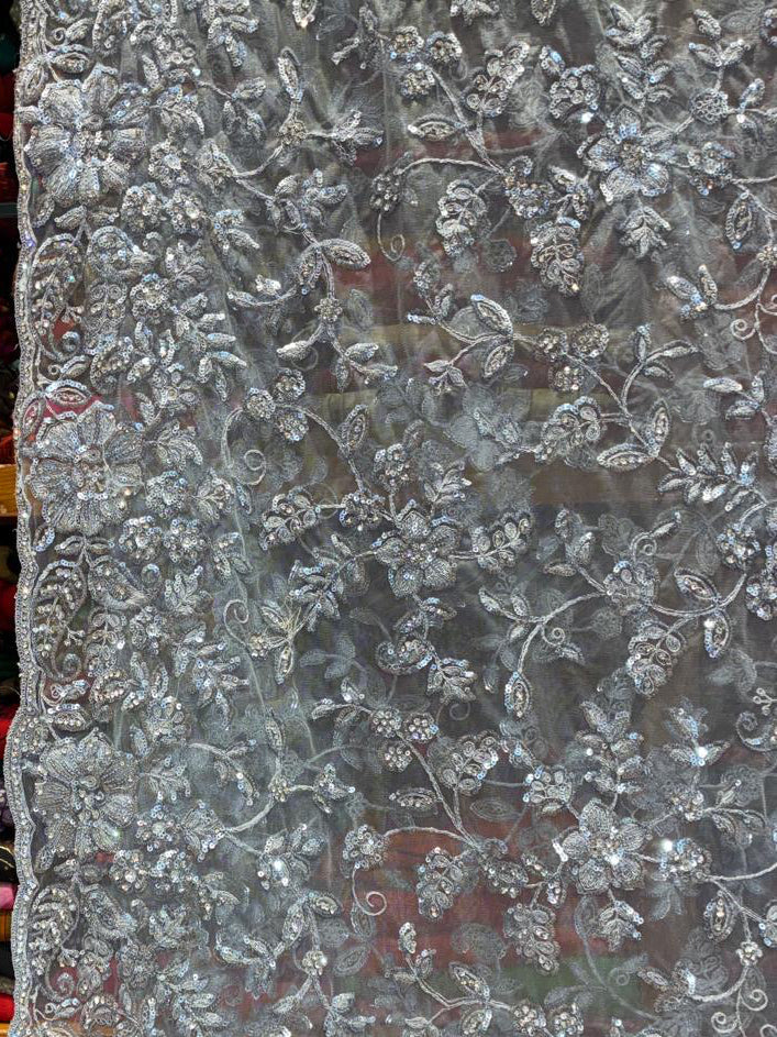 Heavy Net Embroidered Saree with All-Over Jaal Work & Readymade Blouse