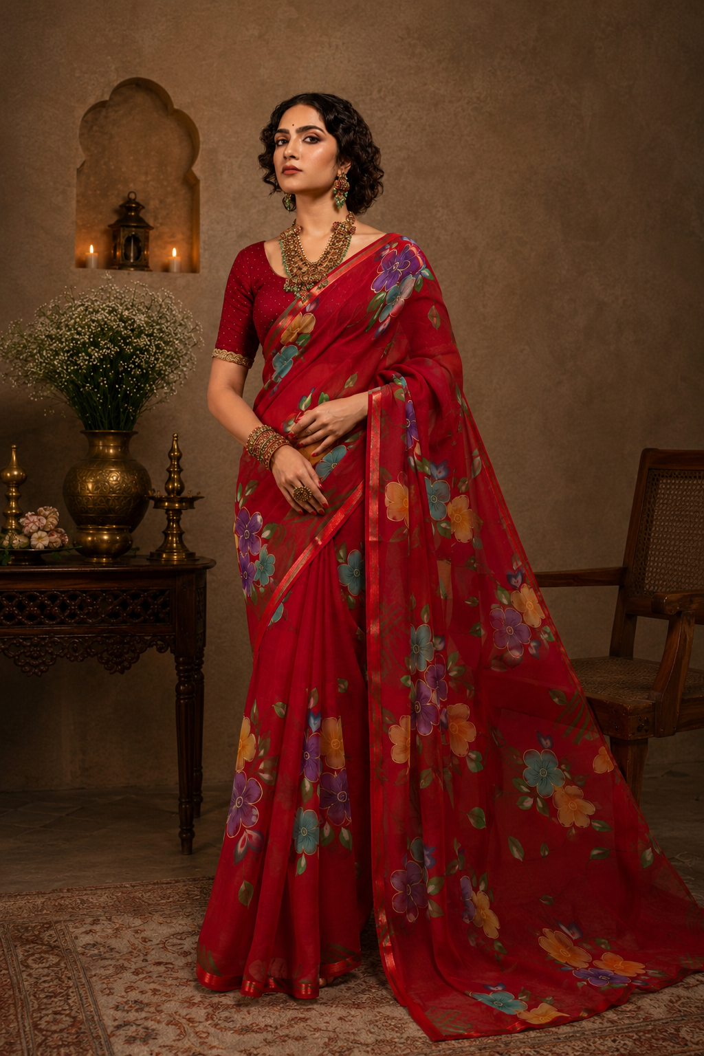 Chiffon Floral Paint Saree