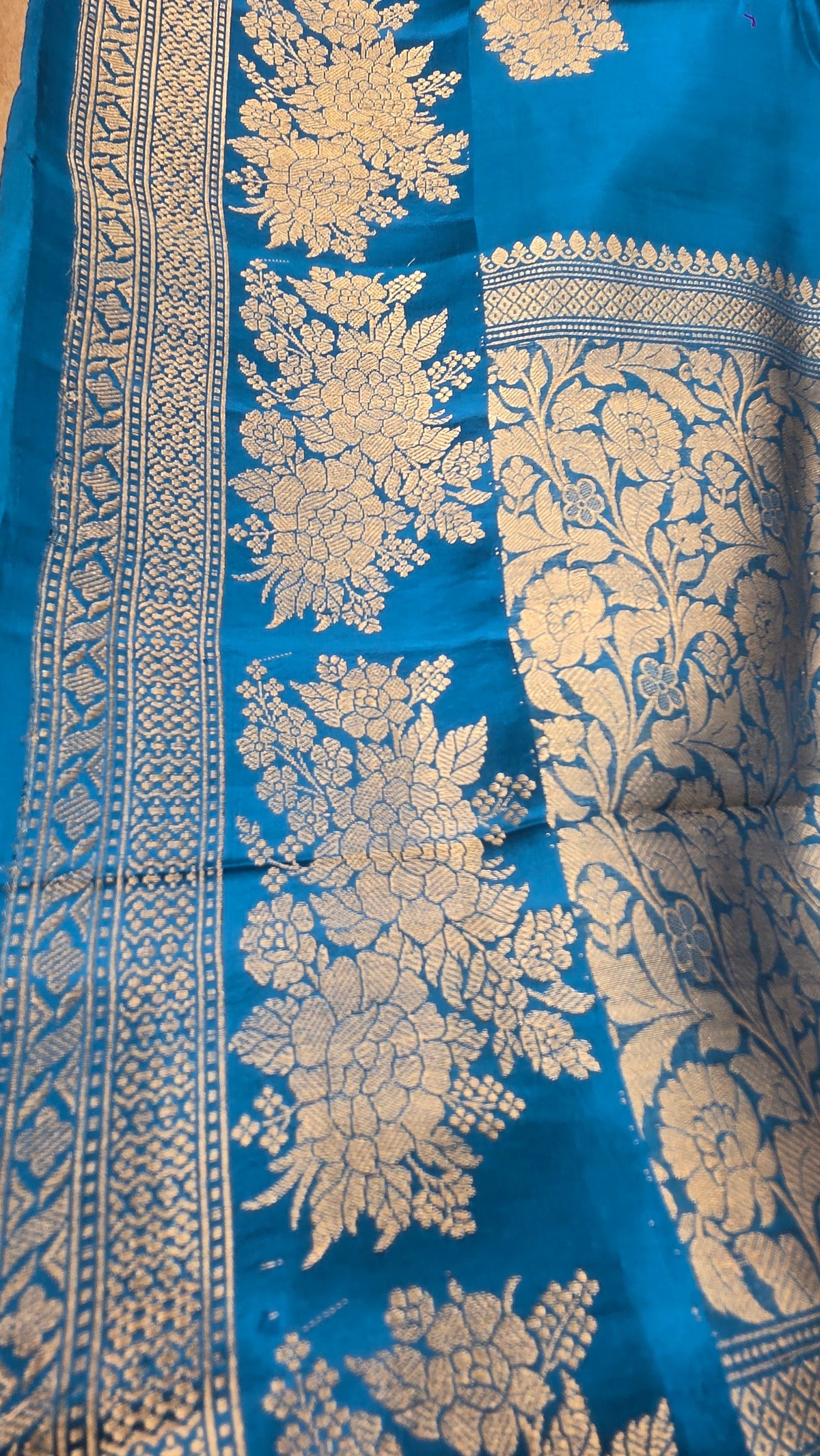Peacock Blue Mango Katan silk Saree