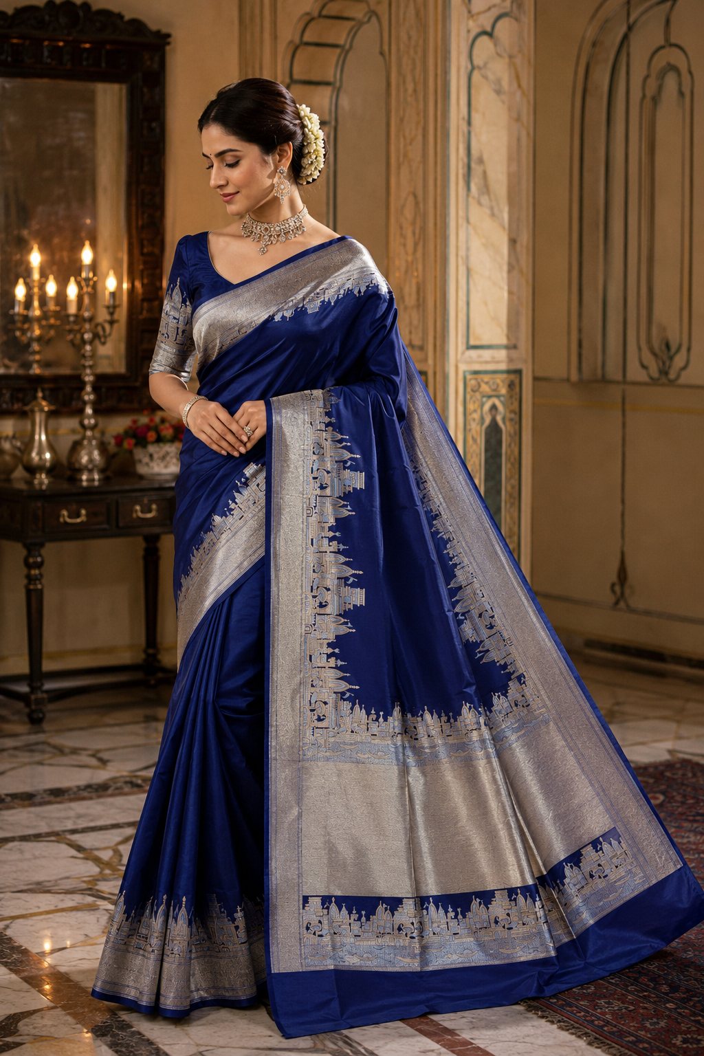 Premium Banarasi Silk Handwoven Saree – 84 Ghats Design