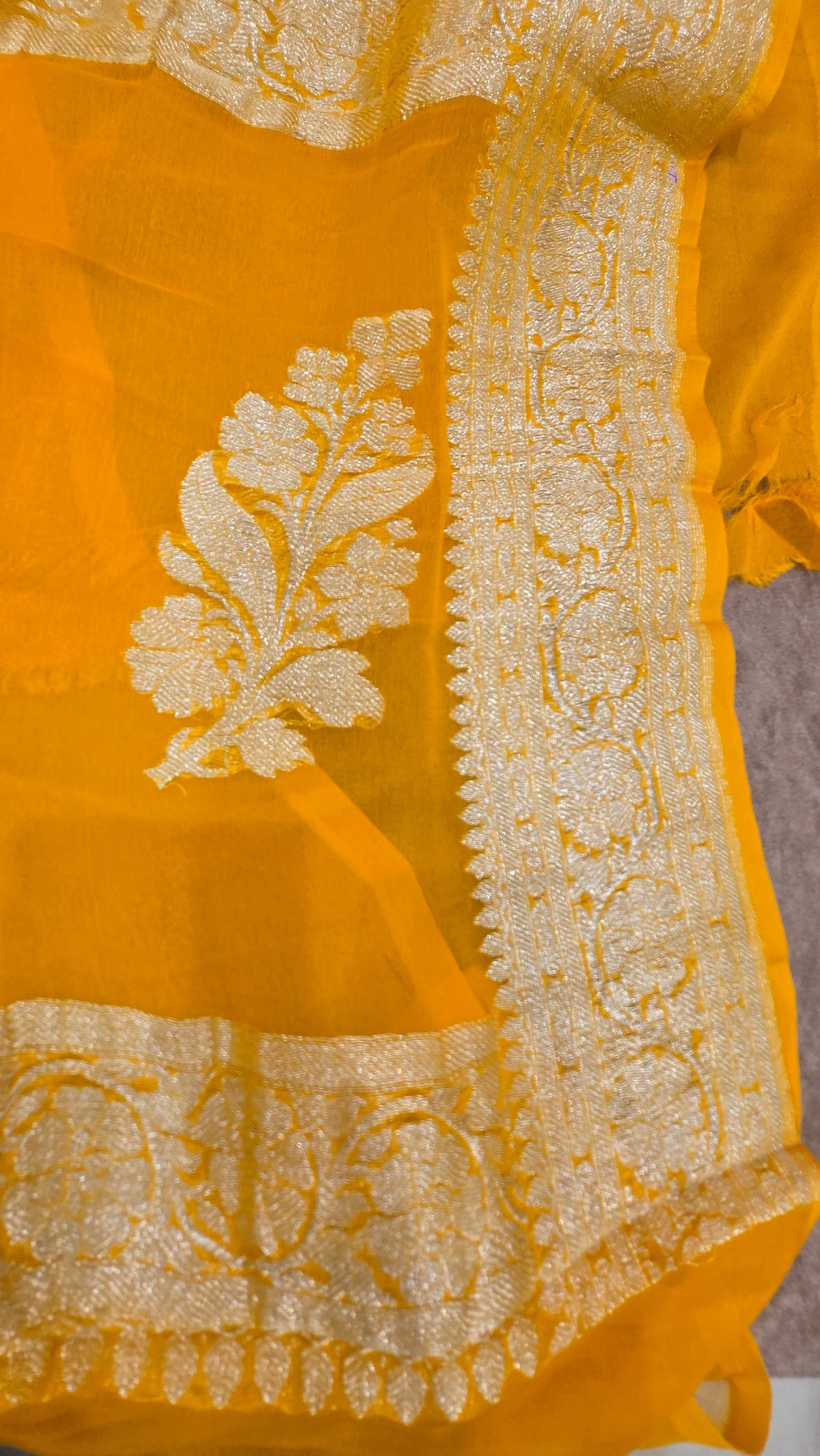 Yellow Chiffon Banarasi Saree