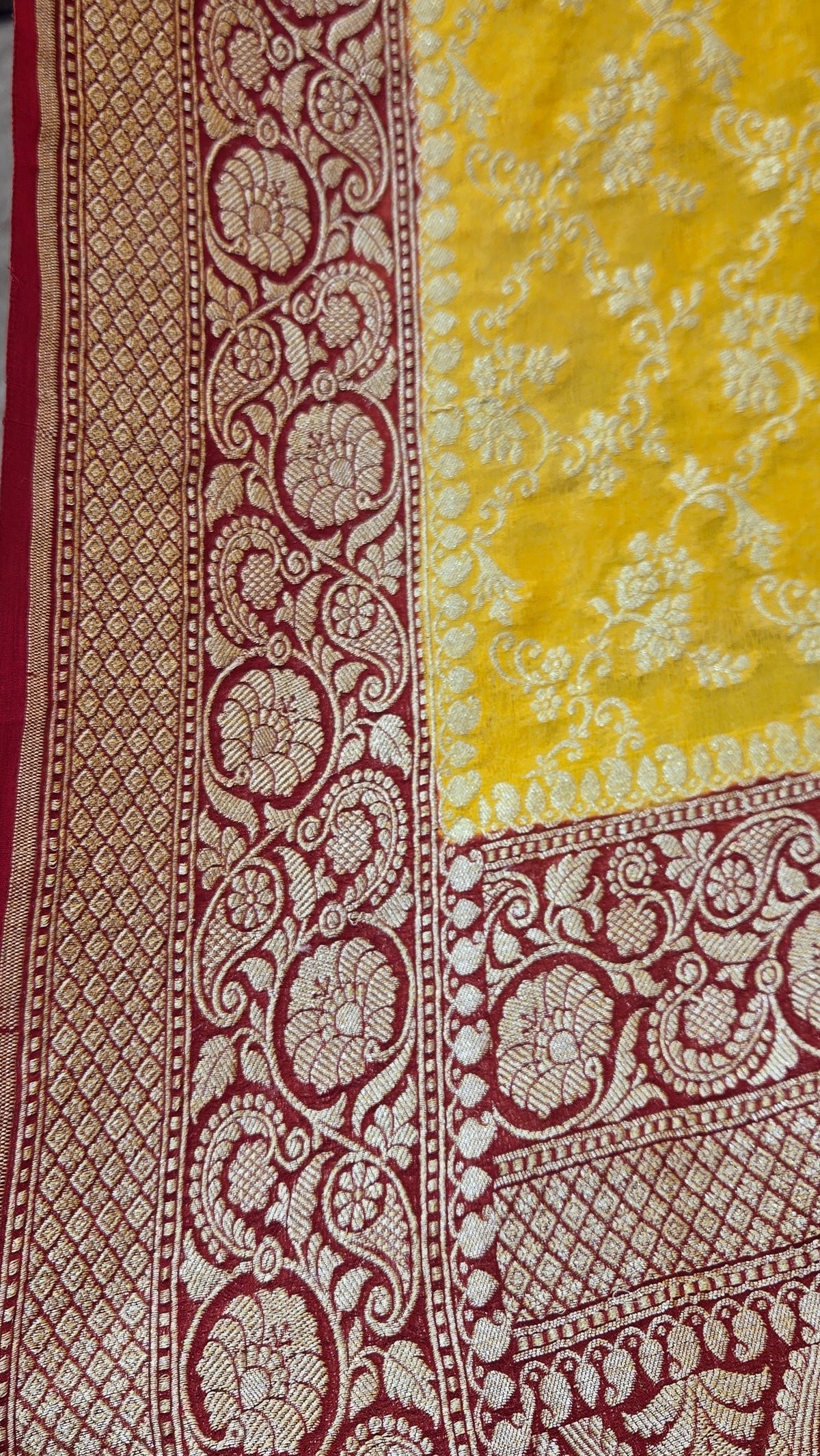 Yellow Khaddi Banarasi Georgette Saree