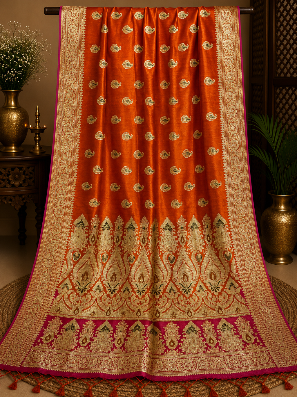 Orange Pure Banarasi Saree