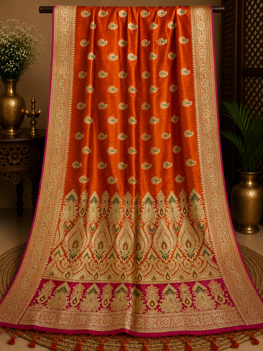 Orange Pure Banarasi Saree
