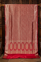 Red Jamdani Silk Banarasi Saree with Zari Work