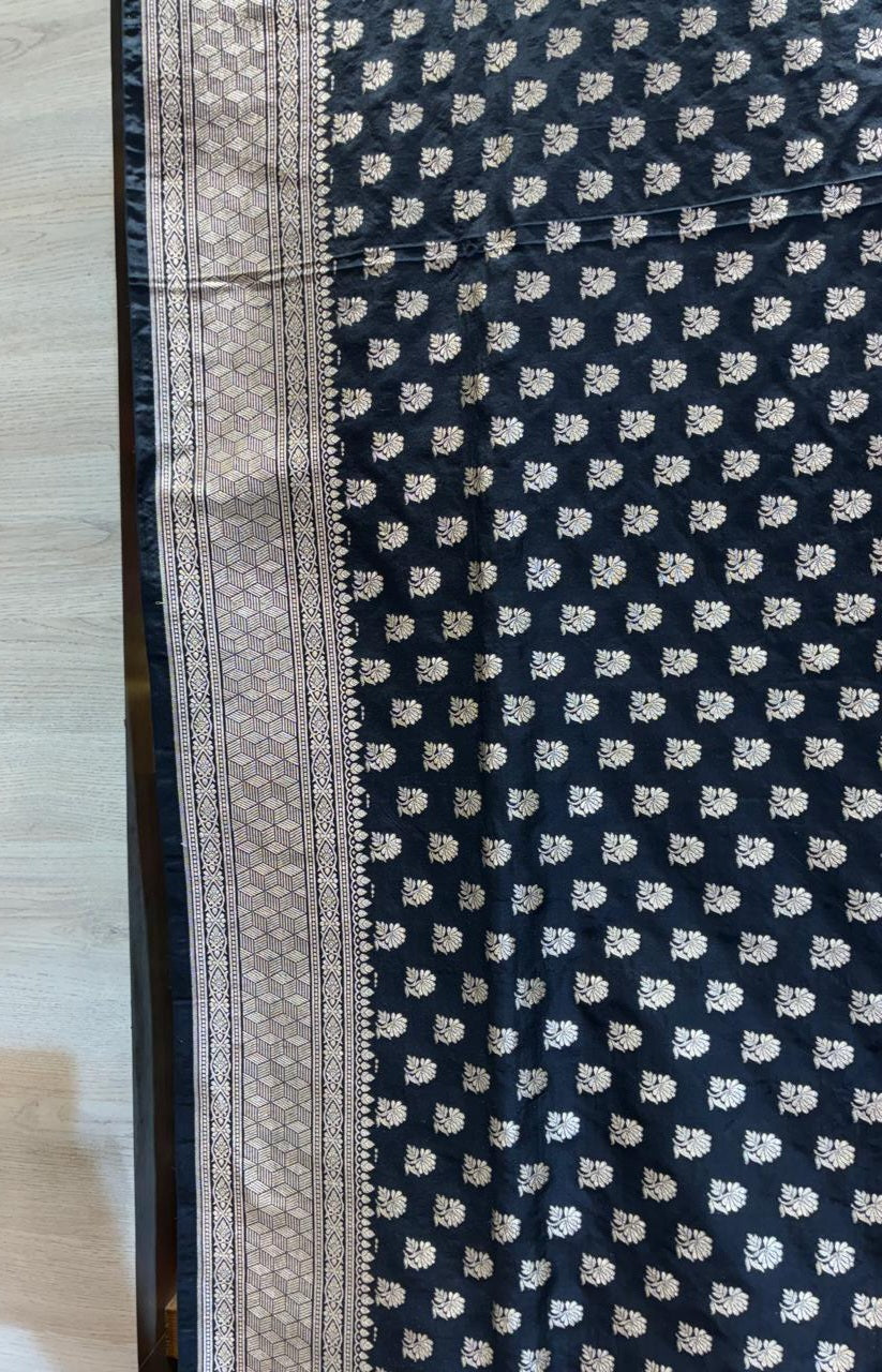Premium Black Banarasi Silk Saree with Silver Zari Weaving